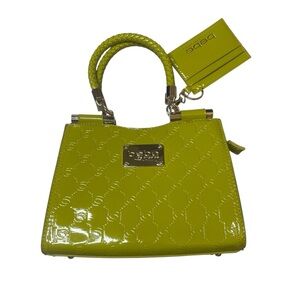 Bebe Dana Monogram Lime Green Top Handle Zip Crossbody Small Handbag Purse